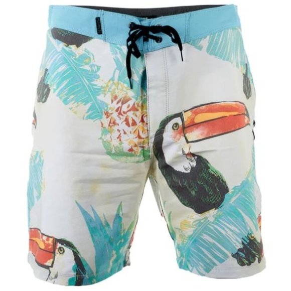 Hurley Mens 40 White Toucan Print 18" Board Shorts - Picture 1 of 8